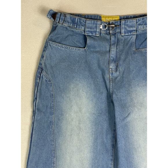 Fine Culture‎ Ebony Jeans Mens L Blue Fireman Latch Custom Seam Work Baggy Fit - Picture 2 of 16